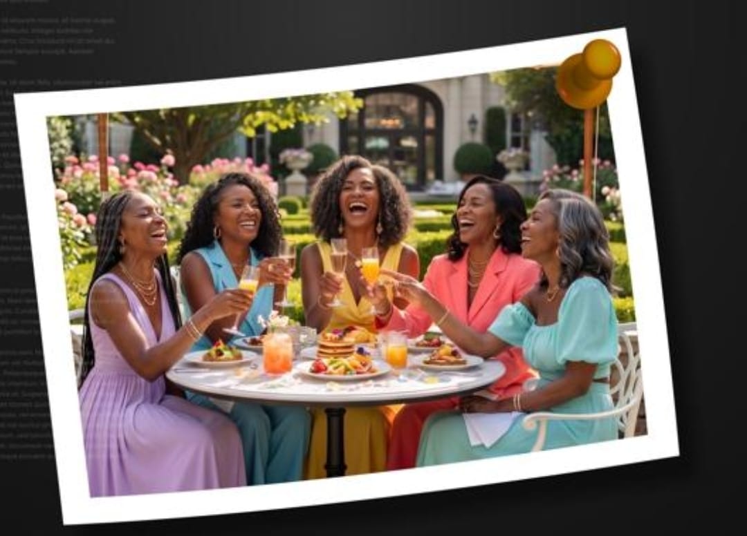 Women gathered at an elegant brunch table discussing retirement planning